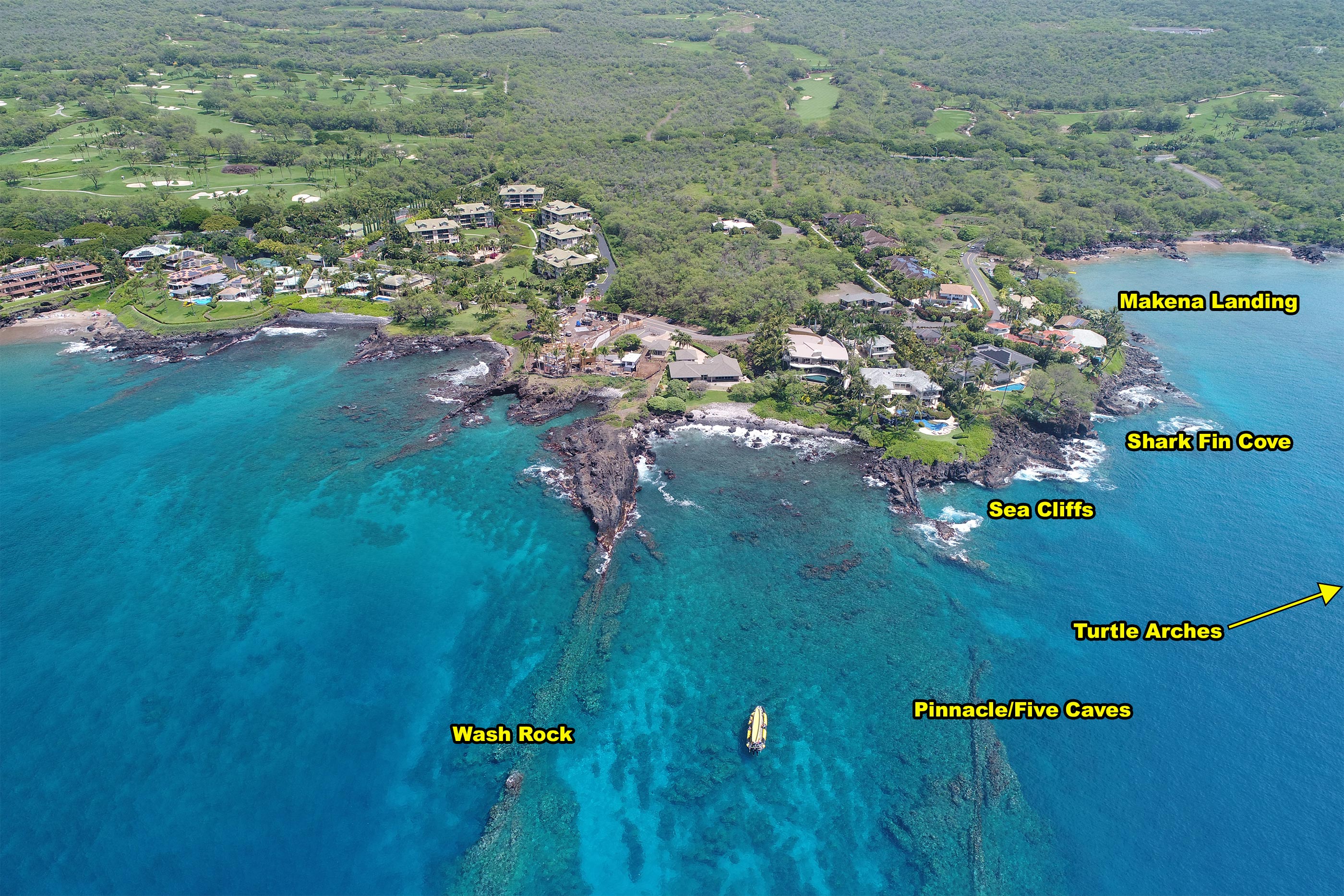 Arial photo of Turtle Town snorkeling spot